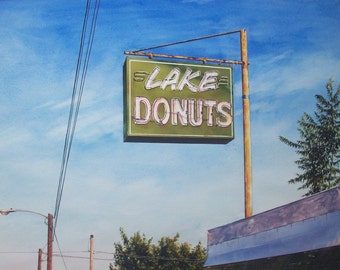 Original Watercolor Painting  'Lake Donuts'