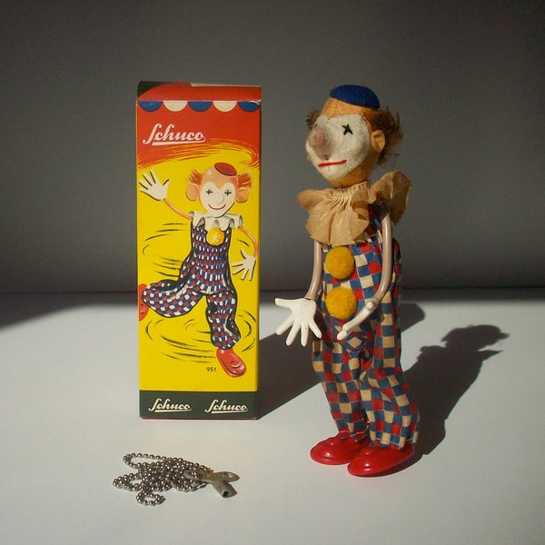 Vintage Toy / Schuco 951 Clock work Clown with Original Box and Key / Scarce Collectible Toy / Made in Germany 1950s