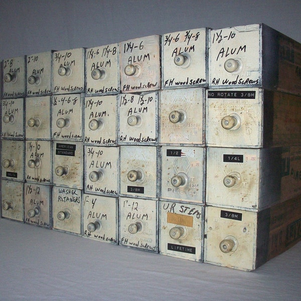 Vintage Printed Wood Cheese Boxes / Hardware Storage Bins / 28 Boxes / White