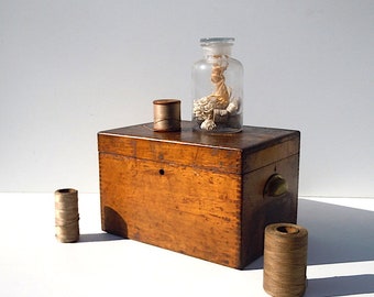 Antique Wood Box with Handles / Storage Organization / Distressed Wood Box / Heavy Varnish / Aged to Perfection / Brass Hardware