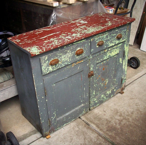 Vintage Painted Wood Cabinet Heavily Distressed Layers Of Etsy