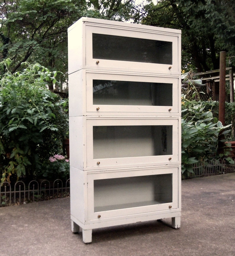 Vintage Metal Barrister 4 Stack Bookcase Lawyers Older White Repaint Cal Cabinet Used Pick Up Only
