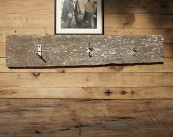 Vintage Barnwood 3 Hook Coat Rack with Picture Ledge / Distressed Weathered Rustic Reclaimed / Farm Decor / Wall Hanging