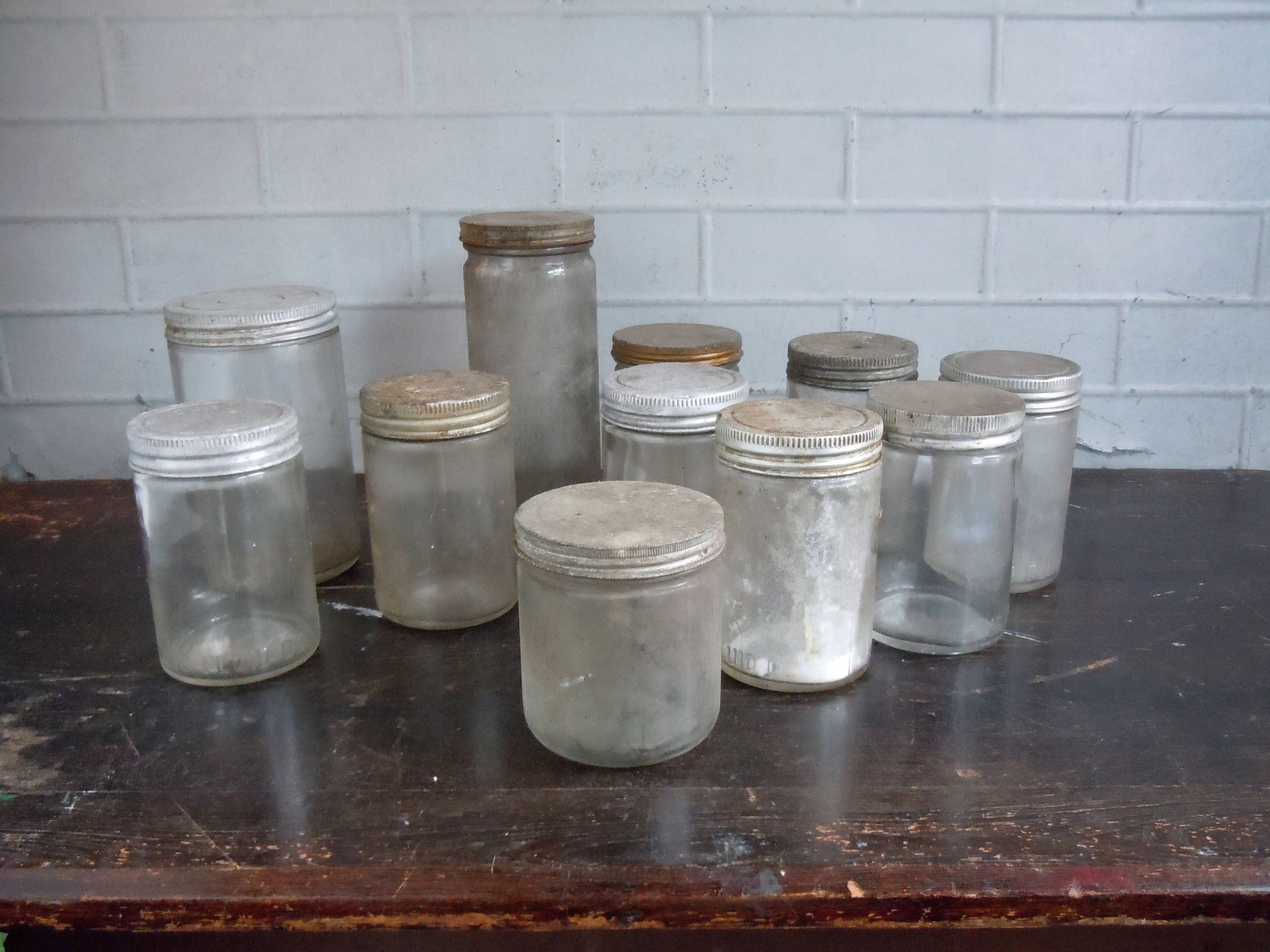 Vintage Glass Jars With Metal Screw Cap Lids / Set of 11 / AS FOUND Not ...
