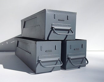 Vintage Industrial Metal Drawers / Set of 3 / Storage Organization / Industrial Decor / Craft Storage / Supplies Storage / Metal Bins