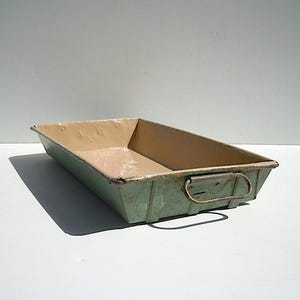 Vintage Industrial Metal Tray with Handles / Home Decor / Storage Organization / Industrial Decor / Painted Metal Tray / Bar Tray / Rustic