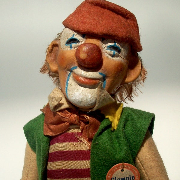Vintage Steiff Clownie Figurine / Handpainted with Felted Clothing / Circa 1950 / Original Tag