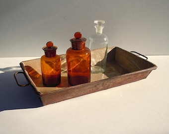 Vintage Industrial Metal Tray with Handles / Home Decor / Storage Organization / Industrial Decor / Painted Metal Tray / Bar Tray / Rustic