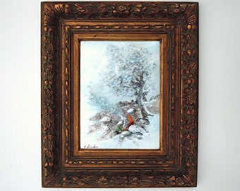 Vintage Original Carol Simkin Enamel on Copper Painting / Enamel on Copper / Winter Scene / Landscape with Figures