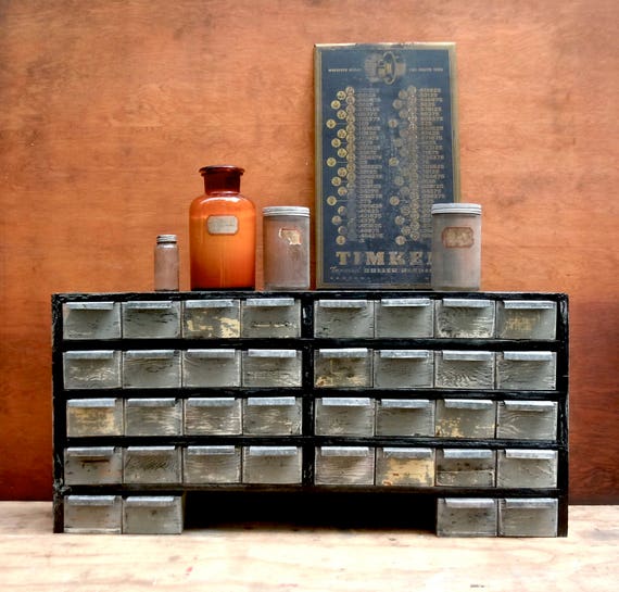 Vintage Industrial Parts Cabinet 36 Drawers Storage Etsy