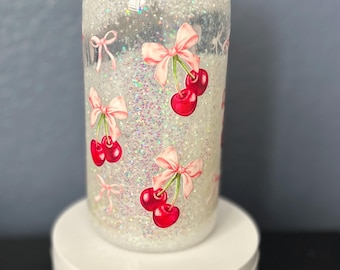 Cherry and Bows Sparkly Snow globe Tumbler