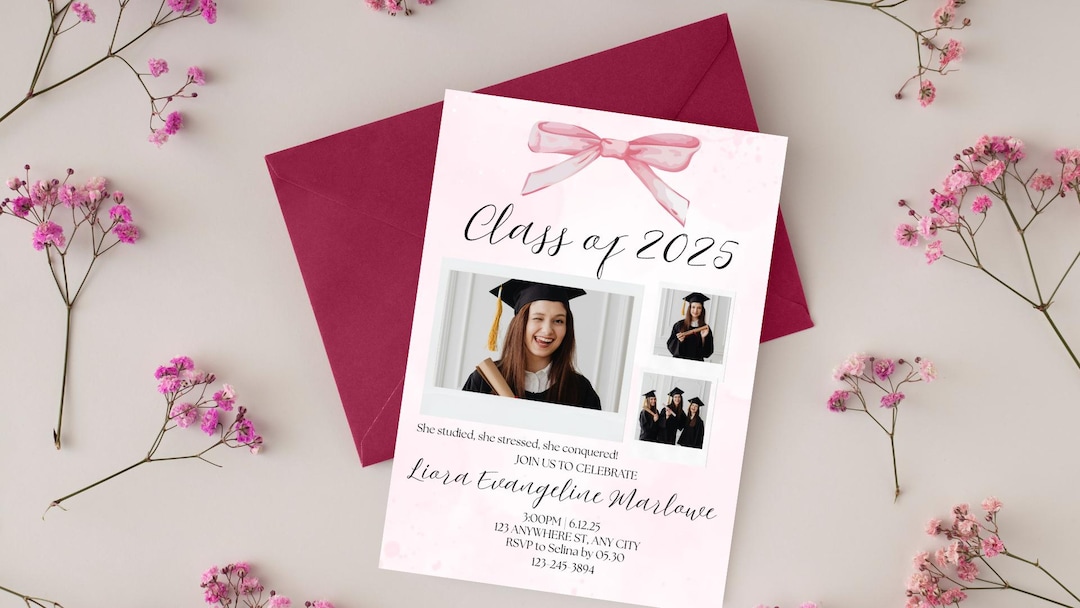 Coquette Graduation Invitation | Class of 2025 | Instant Download ...