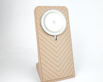 MagSafe Charging Stand | Magnetic Phone Dock for Desk | 15W 25W Fast Wireless Charger | Modern Chevron Office Decor