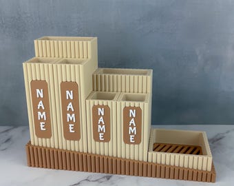 Soporte modular para cepillos de dientes Nestlé – Beige / Organizador de baño personalizado con bandeja antigoteo / Decoración minimalista