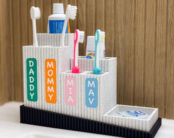 Minimalist Modular Toothbrush Holder with Drip Tray: Personalized PLA Bathroom Organizer