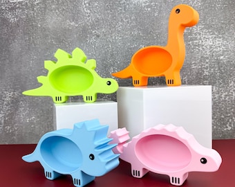 Bol para aperitivos de dinosaurio para niños / Plato biodegradable seguro para niños pequeños / Divertido bol de dinosaurio impreso en 3D