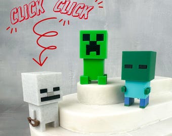 Juguete antiestrés inspirado en Minecraft / Interruptor de llave con forma de esqueleto Creeper Zombie / Juguete de escritorio para gamers / Impreso en 3D