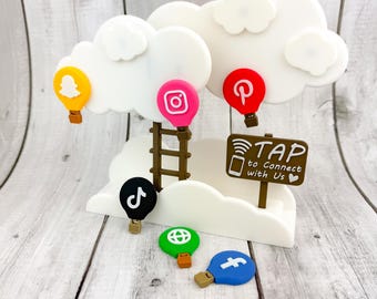 Letrero NFC para redes sociales / Exhibidor comercial con forma de globo aerostático / Etiqueta de conexión sin contacto para pequeñas tiendas y mercados