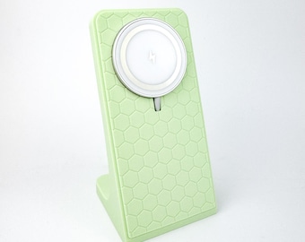 Soporte de carga MagSafe con diseño de panal / Base magnética geométrica para teléfono / Estación de carga de alta velocidad de 15W y 25W / Decoración moderna para escritorio de juegos