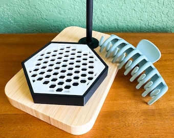 Posavasos levitante hexagonal con bandeja antigoteo / Posavasos moderno impreso en 3D / Diseño minimalista blanco y negro