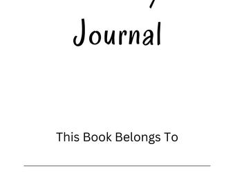 Op de afbeelding: Een wit notitieboek met de tekst "Anxiety Journal" in een handgeschreven lettertype. Onder de titel staat de tekst "This Book Belongs To", gevolgd door drie lijnen om in te vullen.