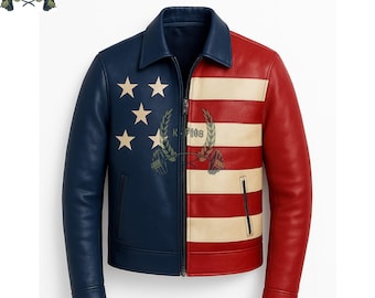 Patriotic Leather Biker Jacket, Americana US Flag Style
