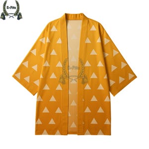 Unisex Zenitsu-Inspired Lightning Kimono Jacket – Japanese Streetwear Haori with Thunder Print, Demon Slayer Style Robe