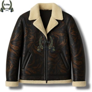 Men&#39;s Marbled Faux Leather Aviator Jacket with Shearling Collar | Vintage-Inspired Distressed Leather Outerwear for Winter, Gift for him