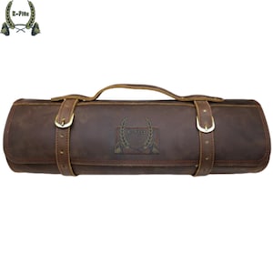 Handmade Genuine Natural Leather Knife Culinary Roll Storage Bag Case Brown – Perfect Gift for Chefs