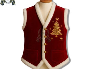 Colete de Papai Noel de veludo com detalhes em pele sintética, fantasia natalina