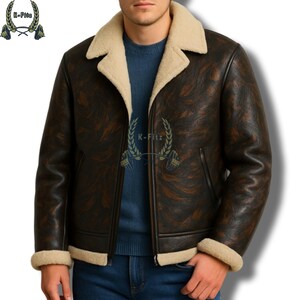 Men&#39;s Marbled Faux Leather Aviator Jacket | Shearling Collar