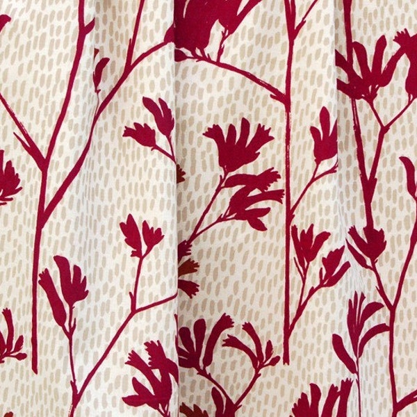 Hand-printed Kangaroo Paw in Deep Red fabric by Australian designer Lara Cameron - 19.5in x 29in