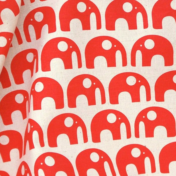 Hand-printed Elephants in Red fabric by Australian designer Carly Schwerdt - 19.5in x 26in