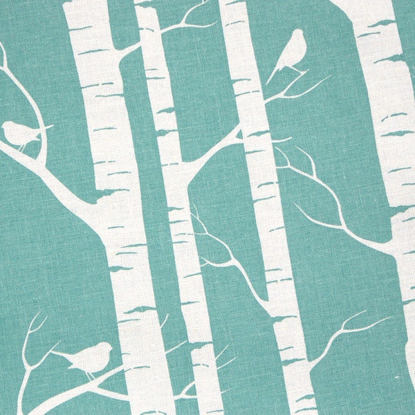 Hand Printed Fabric by Ink & Spindle - Birch Forest in Robins Egg - screenprinted on organic cotton hemp by Ink and Spindle (fat quarter)