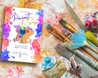 Paint and Sip Party Einladungsvorlage: Bearbeitbares Canva Design (Instant Download)