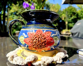 Handmade Ceramic Mug, Hand Carved and Painted