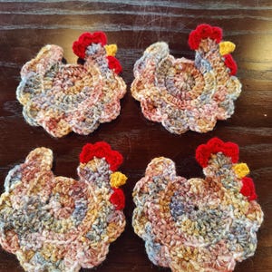 Crochet Chicken Coasters, Set of 4