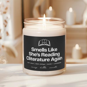 Funny Smut Reader Candle, She&#39;s Reading Cliterature Scented Soy Candle, Steamy Booktok Fanfiction Writer Bookish Reading Gift for Friend