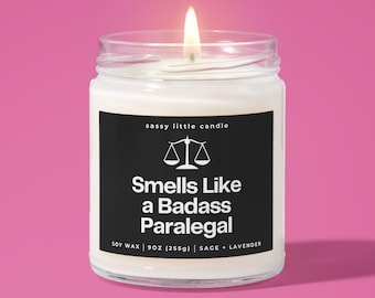 Badass Paralegal Candle for Worlds Best Paralegal Gift for Future Paralegal, Lawyer Office Law School Acceptance Legal Aid Graduation Candle