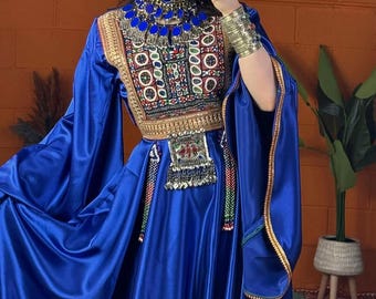 Celestial Elegance: Handmade Afghan Dress for Women | Traditional Embroidered Gown with Flowy Sleeves – Cultural Clothing