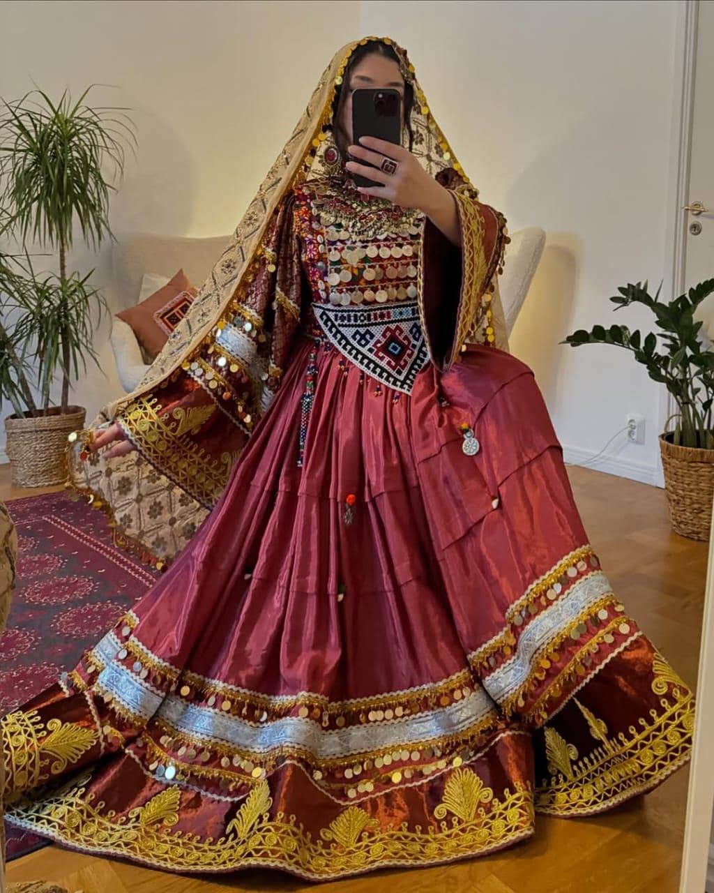 Colorful Afghan Dress | Handmade Kuchi Embroidered Gown | Multicolor Traditional Outfit | Pink, Green, Orange | Festival & Wedding Wear