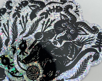 Krampus Cat Sticker, Glitter Sticker, Holographic Sticker, Kitty Krampus, Cute Krampus, Greetings Vom Krampus, Merry Krampus, Krampus Gift