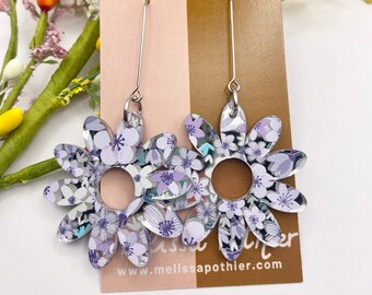 Spring Floral Earrings, Flower Earrings, Romantic Earrings, Mirror Acrylic Earrings, Bridesmaid Earrings, Wedding Earrings, Made of Honor