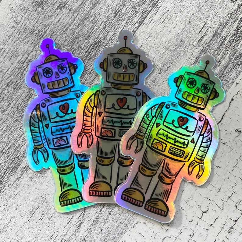 Holographic Robot Vinyl Sticker Sci-fi Robot Water Bottle - Etsy