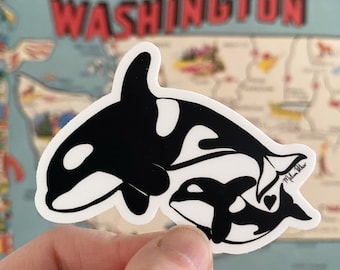 Orca Sticker, Mommy and Me Sticker, Killer Whale Sticker, New Mom Sticker, Sea Life Sticker, Ocean Sticker, Pacific Northwest Orca