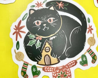 Yule Cat Sticker, Cat Sticker, Iceland Yule Cat, Cryptid Sticker, Christmas Sticker, Cute Yule Cat, Yule Cat Art, Jólakötturinn