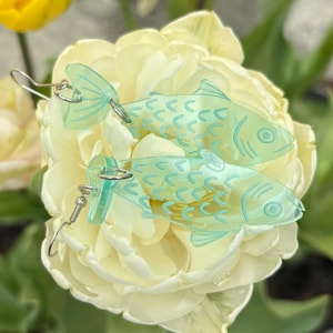 Fish Earrings, Sardine Earrings, Sea Earring, Clear Fish Earrings, Art Earrings, Funny Earrings, Sardine Earring, Sea Glass Green