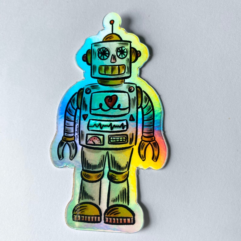 Holographic Robot Vinyl Sticker Sci-fi Robot Water Bottle - Etsy