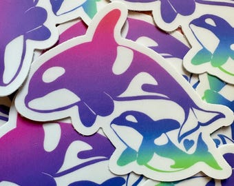Orca Sticker, Mommy and Me Sticker, Killer Whale Sticker, Whale Sticker, PNW Sticker, Ocean Sticker, Pacific Northwest Orca