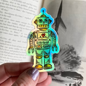 Holographic Robot Vinyl Sticker, Sci-Fi Robot, Water Bottle Sticker, Laptop Sticker, Sticker for Kids, Robot Illustration, Robot Art